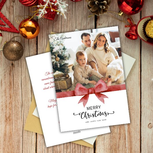 Classic Red Custom Photo & Message Christmas シーズンカード