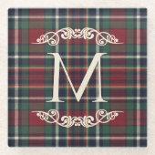 Classic Red Dark Blue Green Plaid Pattern ガラスコースター (正面)