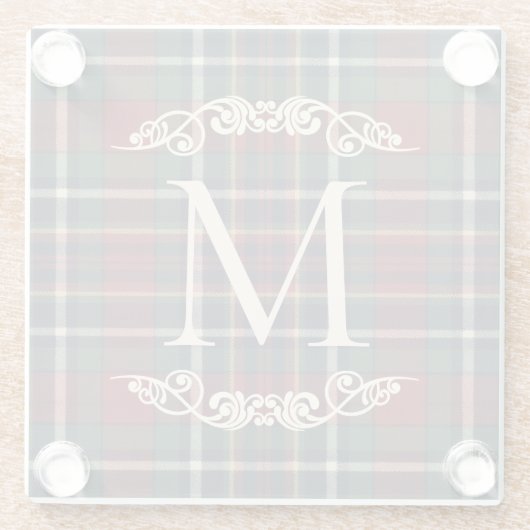 Classic Red Dark Blue Green Plaid Pattern ガラスコースター (裏面)