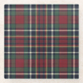 Classic Red Dark Blue Green Plaid Pattern ガラスコースター (正面)