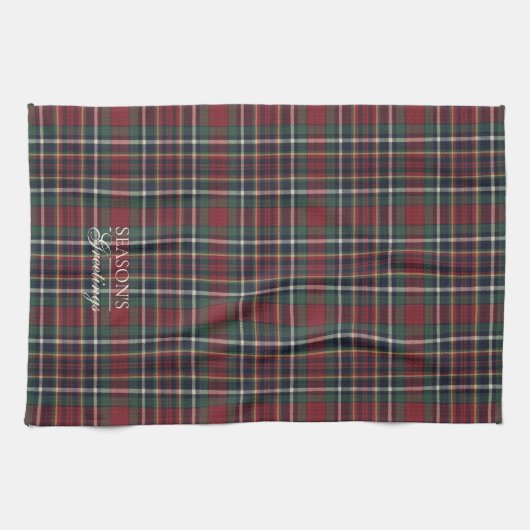 Classic Red Dark Blue Green Plaid Pattern キッチンタオル (横)