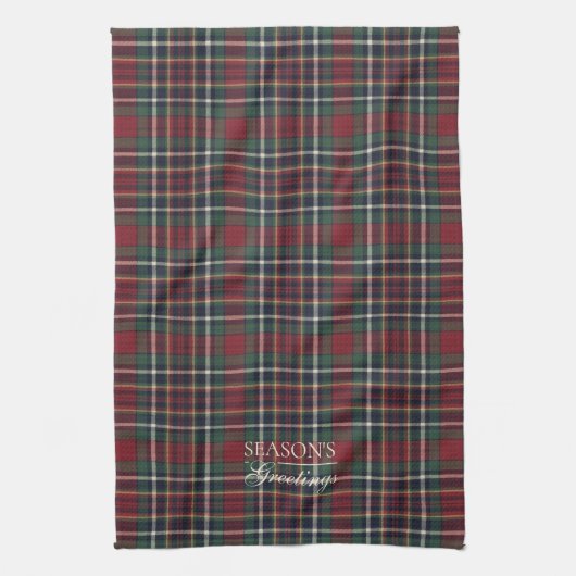 Classic Red Dark Blue Green Plaid Pattern キッチンタオル (縦)