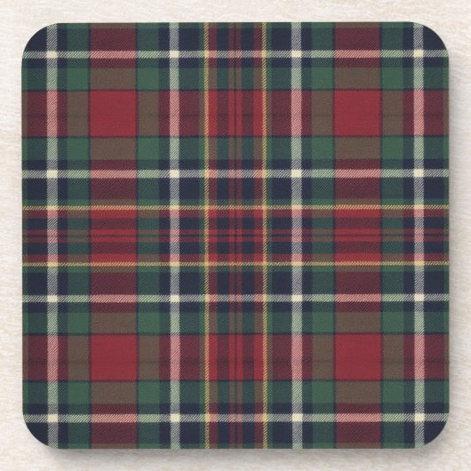 Classic Red Dark Blue Green Plaid Pattern コースター (正面)