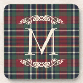 Classic Red Dark Blue Green Plaid Pattern コースター (正面)