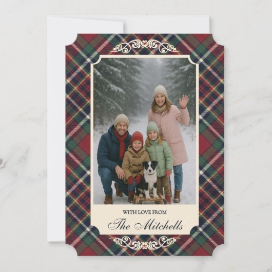 Classic Red Dark Blue Green Plaid Pattern シーズンカード (正面)