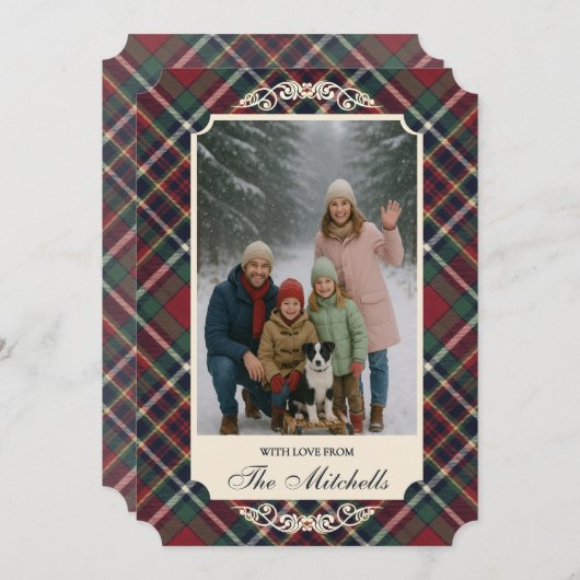 Classic Red Dark Blue Green Plaid Pattern シーズンカード (正面/裏面)