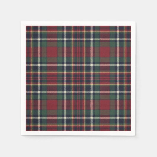 Classic Red Dark Blue Green Plaid Pattern スタンダードカクテルナプキン (正面)