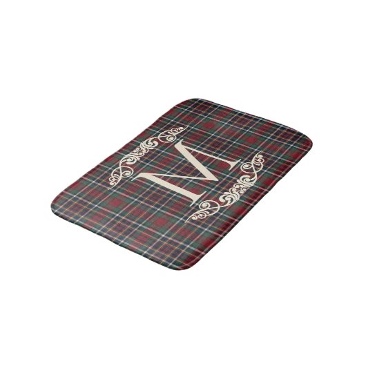 Classic Red Dark Blue Green Plaid Pattern バスマット (アングル)