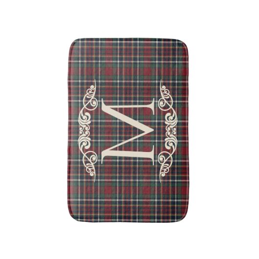 Classic Red Dark Blue Green Plaid Pattern バスマット (正面縦)