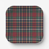 Classic Red Dark Blue Green Plaid Pattern ペーパープレート (正面)