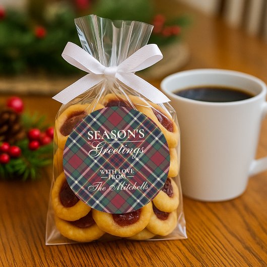 Classic Red Dark Blue Green Plaid Pattern ラウンドシール