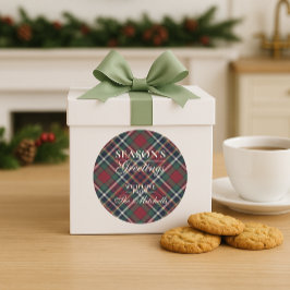 Classic Red Dark Blue Green Plaid Pattern ラウンドシール