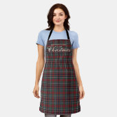 Classic Red Dark Blue Green Plaid Pattern Apron エプロン (着用した状態)
