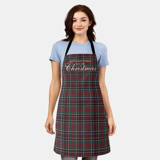 Classic Red Dark Blue Green Plaid Pattern Apron エプロン (着用した状態)