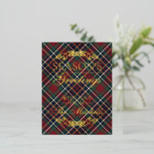 Classic Red Dark Blue Green Plaid Pattern Gold 箔シーズンポストカード (立ち正面)
