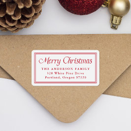 Classic Red Double Border Christmas Return Address ラベル