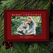Classic Red Gingham Christmas Photo シーズンカード