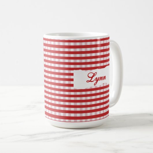 Classic Red Gingham Personalized Name  コーヒーマグカップ (正面右)