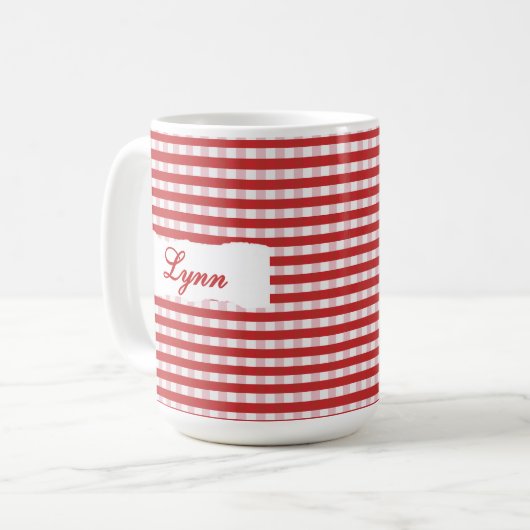 Classic Red Gingham Personalized Name  コーヒーマグカップ (正面左)