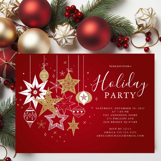 Classic Red & Gold Holiday Party Invitation 招待状