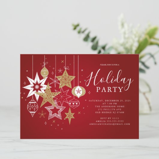 Classic Red & Gold Holiday Party Invitation 招待状 (スタンド正面)