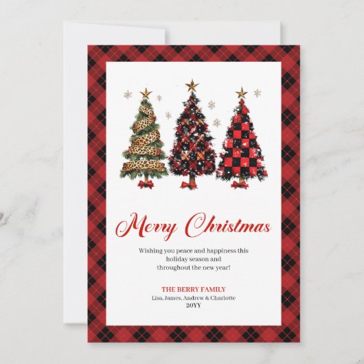 Classic Red Gold Leopard Christmas Tree Greeting  シーズンカード (正面)