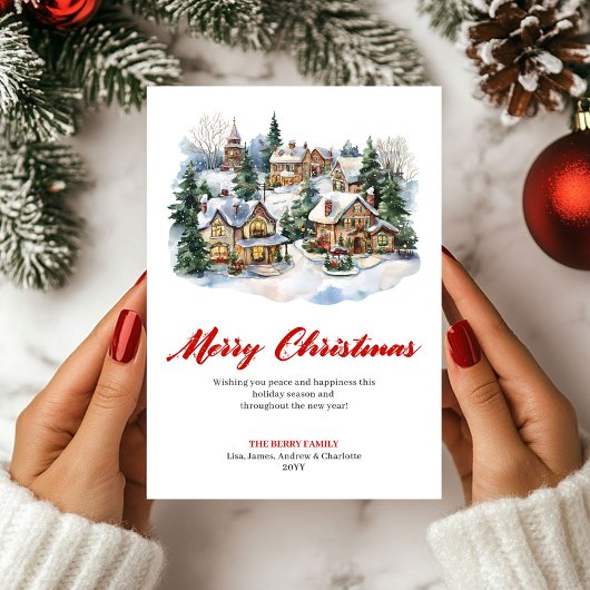 Classic Red Green Christmas Scene Greeting Card シーズンカード