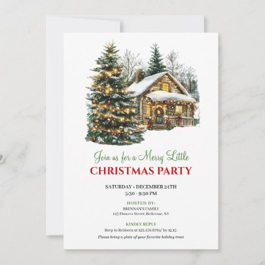 Classic Red Green Christmas Scene Invitation Card 招待状 (正面)