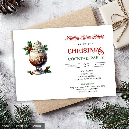 Classic Red Green Festive Cocktails Party Invites 招待状