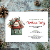 Classic Red Green Funny Santa Christmas Invitation 招待状
