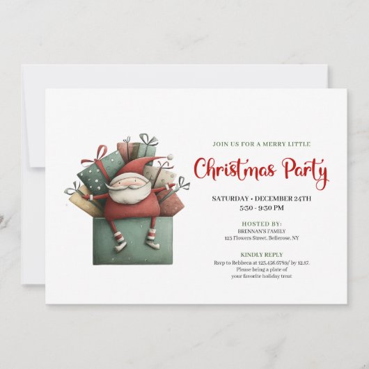Classic Red Green Funny Santa Christmas Invitation 招待状 (正面)
