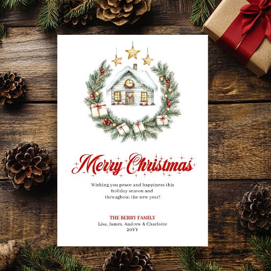 Classic Red Green Holiday Scene Greeting Card シーズンカード