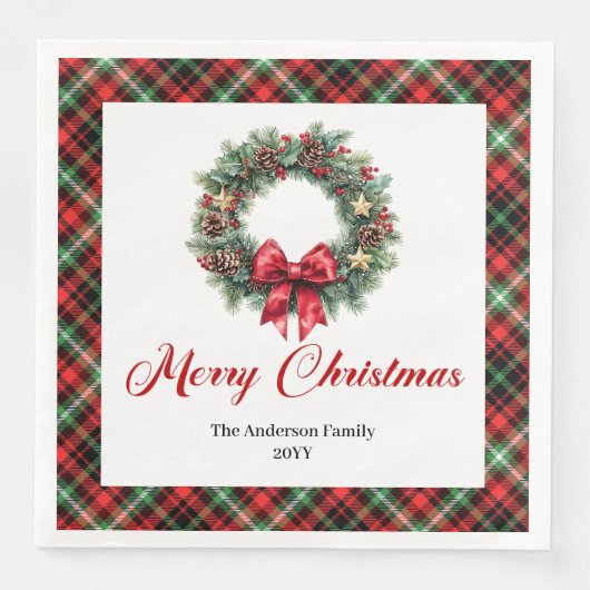 Classic Red Green Plaid Christmas Napkins Set (正面)