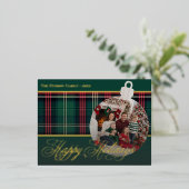 Classic Red Green Plaid Holidays Bulb Photo 箔シーズンポストカード (立ち正面)