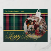 Classic Red Green Plaid Holidays Bulb Photo 箔シーズンポストカード (正面)