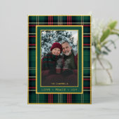 Classic Red Green Plaid Love Peace Joy Photo 箔シーズンカード (立ち正面)