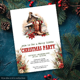 Classic red green ranch Christmas party invite 招待状