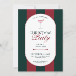 Classic red green stripe Christmas Invitation 招待状
