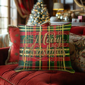 Classic Red & Green Tartan Christmas Throw Pillow  クッション