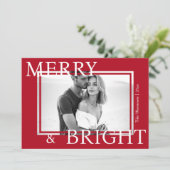 Classic Red Merry & Bright Bold Snowflake Photo シーズンカード (スタンド正面)