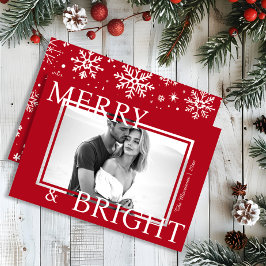 Classic Red Merry & Bright Bold Snowflake Photo シーズンカード