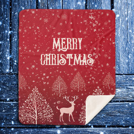 Classic Red Merry Christmas Winter シェルパブランケット