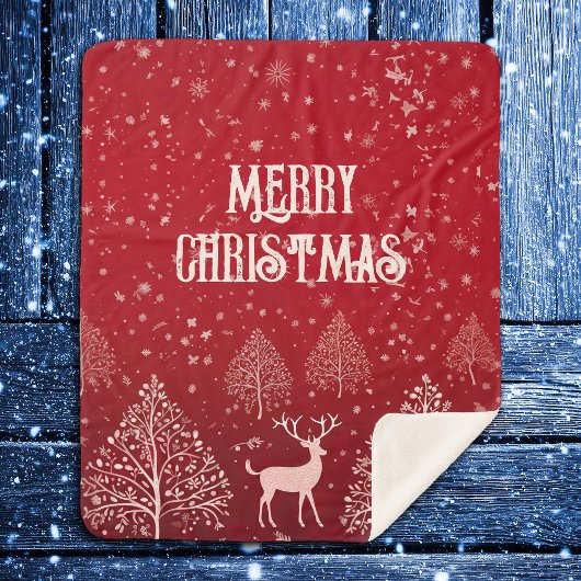 Classic Red Merry Christmas Winter シェルパブランケット