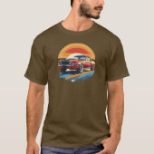 Classic Red Mustang with Retro Sunset Background Tシャツ (正面)