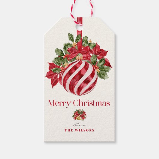 Classic Red Ornament Christmas Holiday ギフトタグ (正面)