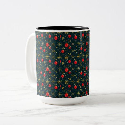 Classic Red Ornaments Christmas Coffee Mug (15 oz) ツートーンマグカップ (正面左)