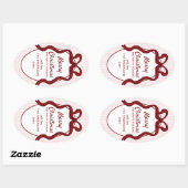 Classic Red Pink Stripes & Bow Frame Christmas  楕円形シール (シート)