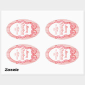 Classic Red Pink Stripes & Bow Frame Christmas  楕円形シール (シート)