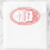 Classic Red Pink Stripes & Bow Frame Christmas  楕円形シール (バッグ)