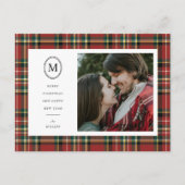 Classic Red Plaid Christmas Name Monogram 1 Photo シーズンポストカード (正面)